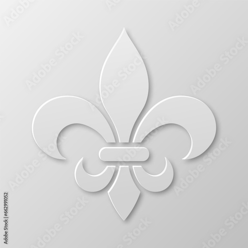 Vector Realistic Paper 3d Fleur De Lis Closeup on White Background. Heraldic Lily Sign, Vector Illustration