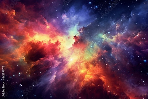 Colorful gas in space filled with stars. Generative AI