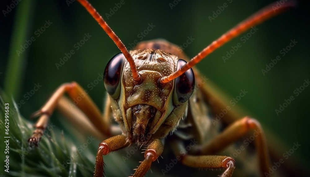 Small arthropod in nature green insect on leaf, selective focus generated by AI Small arthropod in nature green insect on leaf, selective focus generated by AI