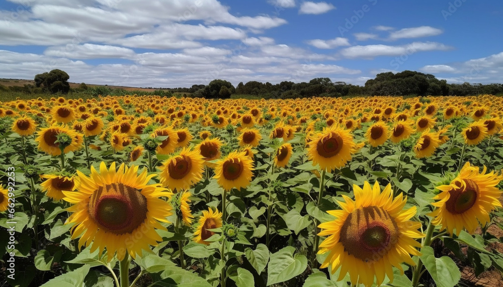 Fototapeta premium Vibrant sunflower meadow, a circle of yellow beauty in nature generated by AI