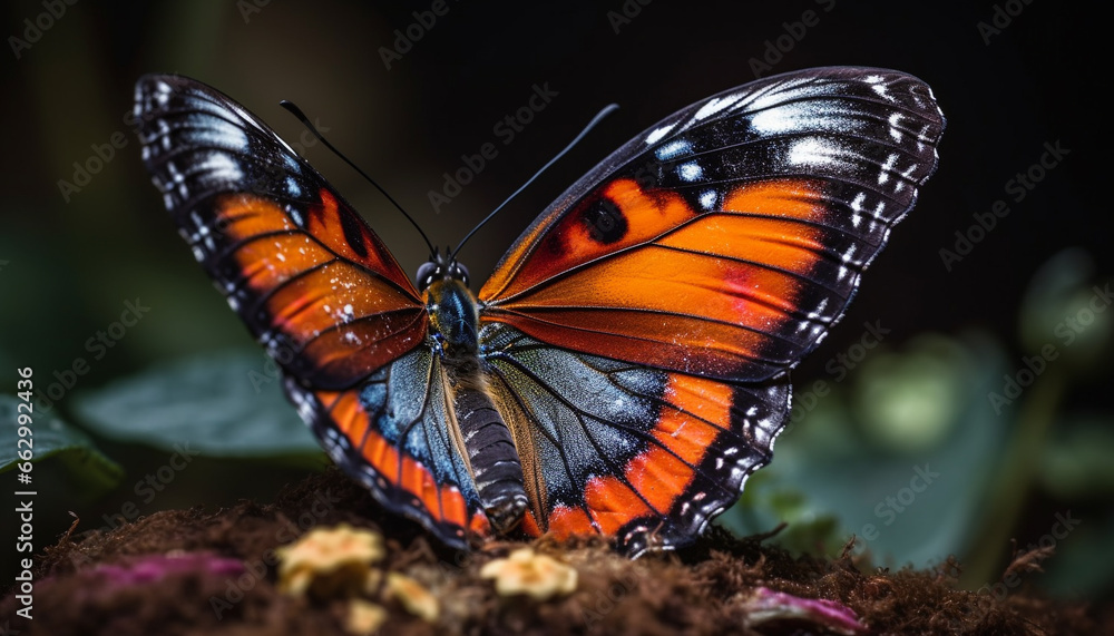 Fototapeta premium Vibrant monarch butterfly in tropical rainforest showcases natural beauty generated by AI