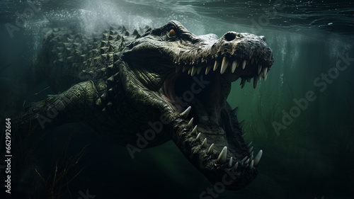 Huge prehistoric alligator underwater