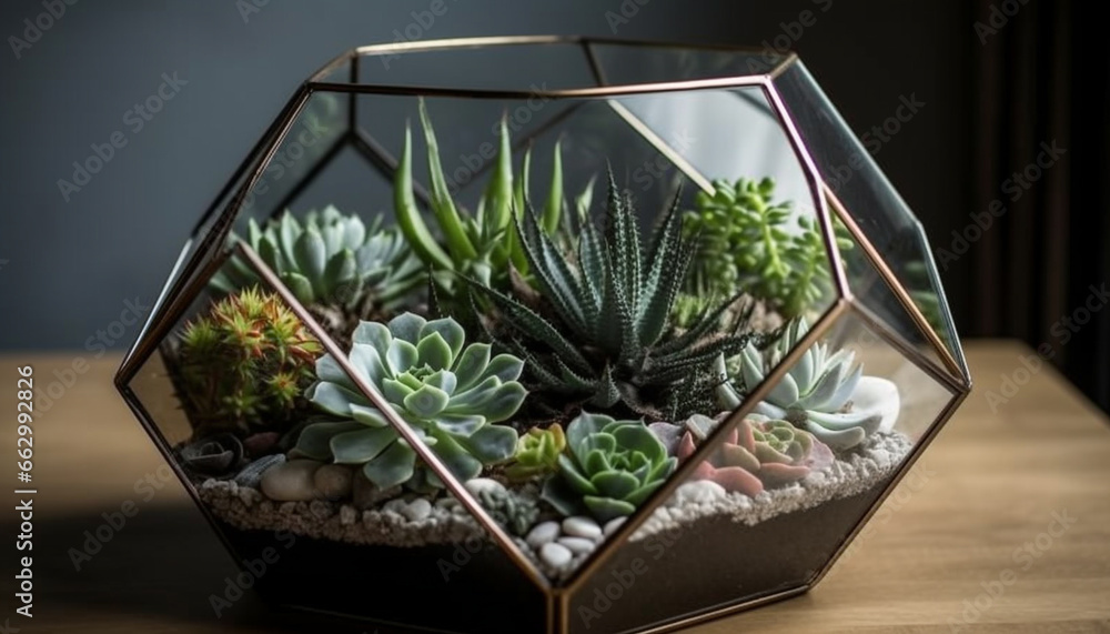 Green succulent plant in flower pot adds beauty to indoors generated by AI Green succulent plant in flower pot adds beauty to indoors generated by AI