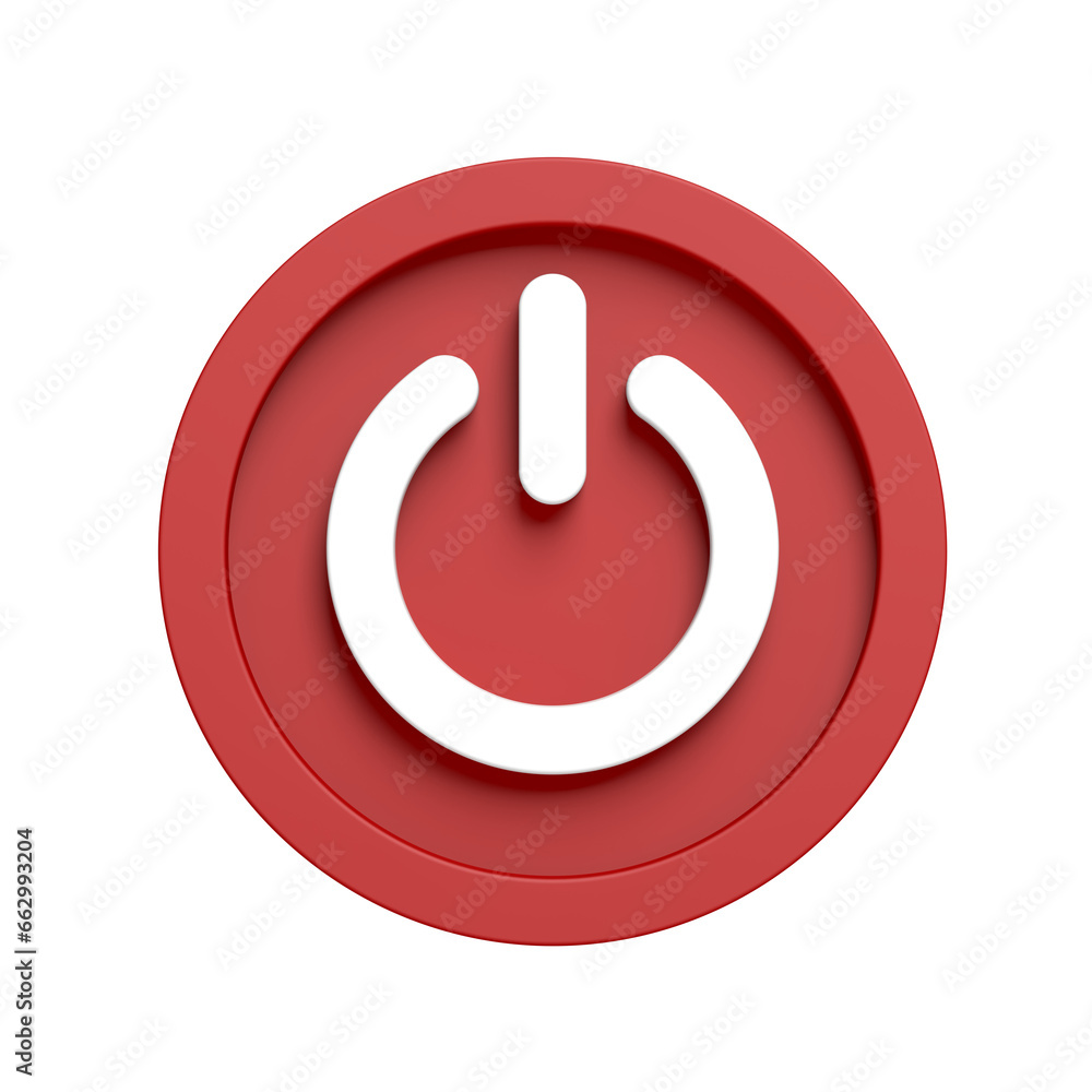 Power button icon. Isolated. Red color. 3d illustration. Power button icon. Isolated. Red color. 3d illustration.