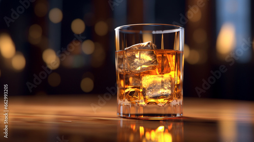 Verre de whisky, bourbon. Verre d'alcool avec glaçon. Luxe, élégance, soirée. Pour conception et création graphique.