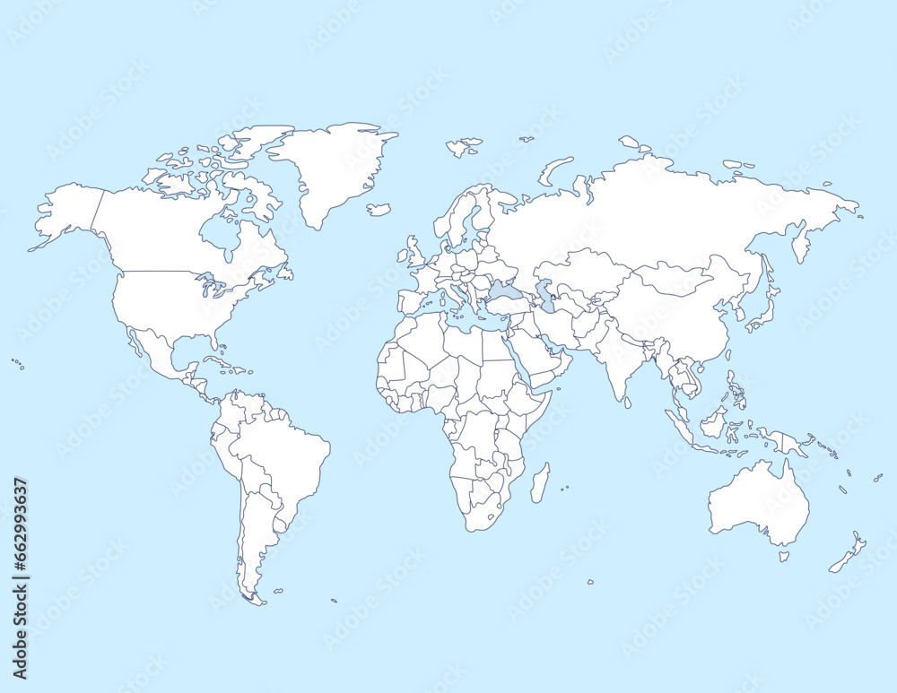 Vector Linear Map I World Map Illustration I Map Illustration I Simple Map Illustration I Map Illustration with a Blue Background I World Map I Vector Map Illustration