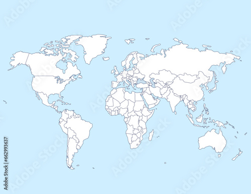 Fototapeta Naklejka Na Ścianę i Meble -  Vector Linear Map I World Map Illustration I Map Illustration I Simple Map Illustration I Map Illustration with a Blue Background I World Map I Vector Map Illustration