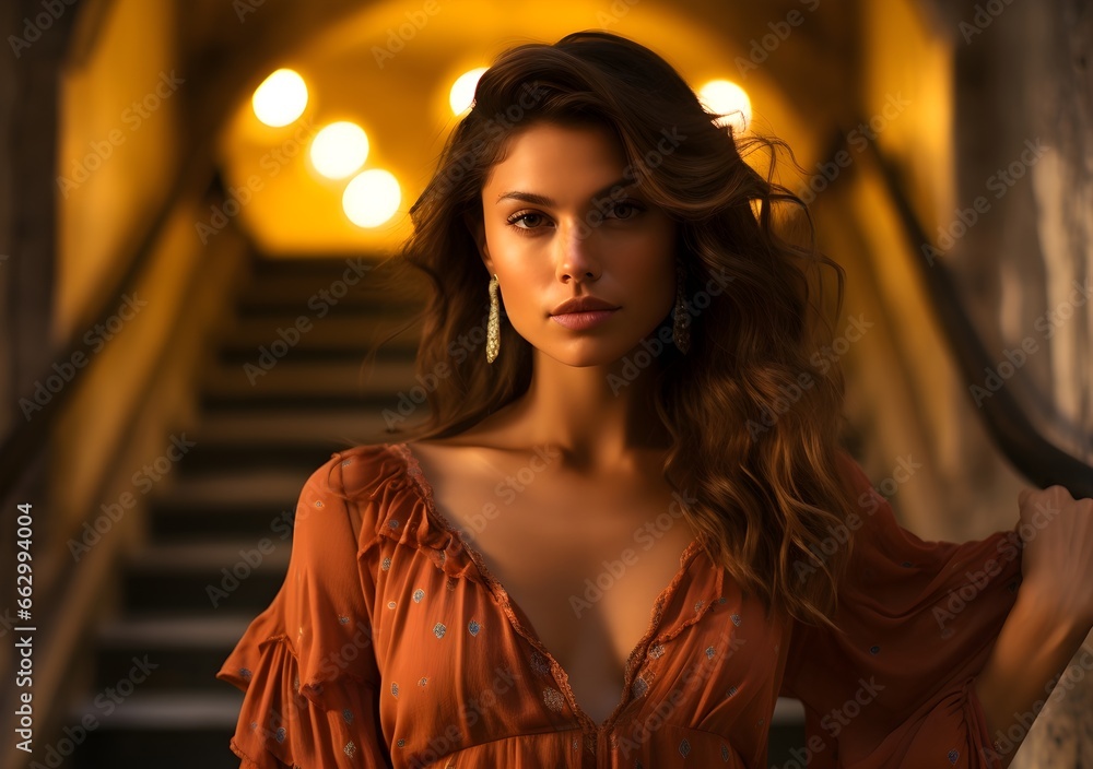 The timeless charm of Rome as a beautiful woman strides through the historical neighborhoods epitomizing European glamour and style amidst the backdrop of iconic Roman architecture. The timeless charm of Rome as a beautiful woman strides through the historical neighborhoods epitomizing European glamour and style amidst the backdrop of iconic Roman architecture.