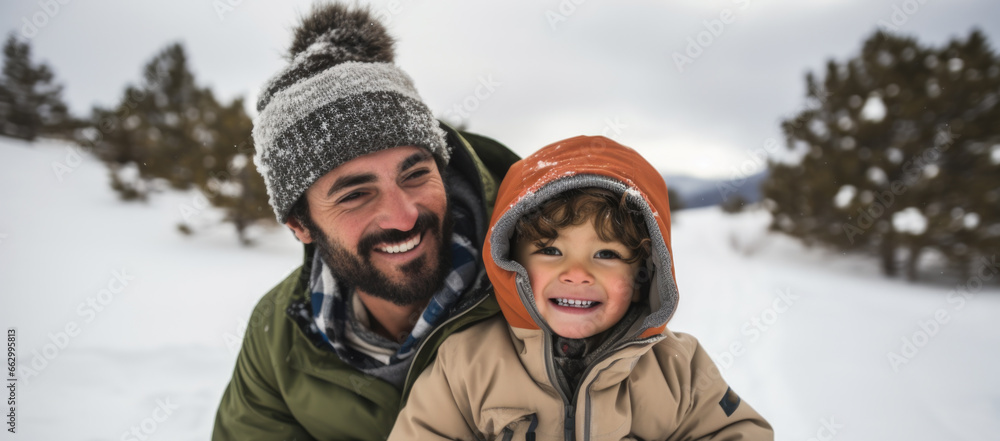 In the heart of winter, a father and son build a special bond through playful moments in the snow.