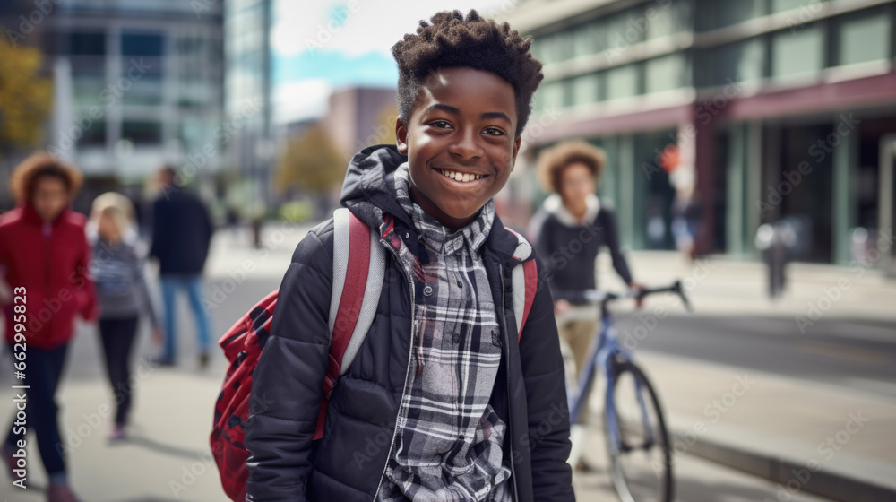 Portrait of happy african american schoolboy. Portrait of happy african american schoolboy.