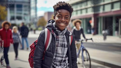 Portrait of happy african american schoolboy.