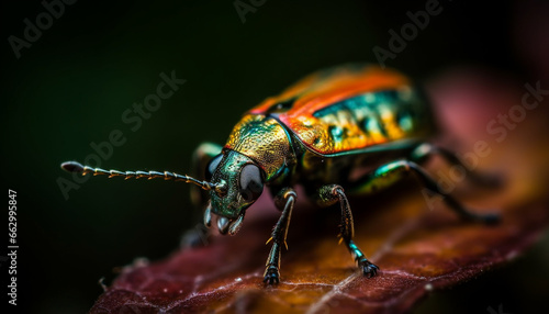 Small weevil crawling on green leaf, selective focus on foreground generated by AI