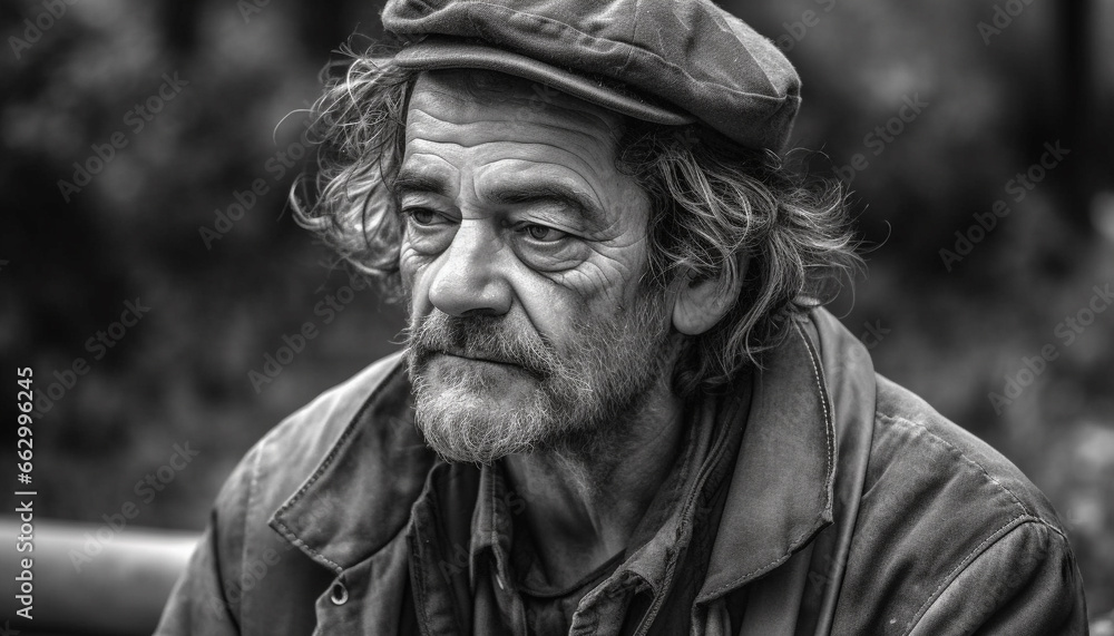 Senior man with gray hair and beard looking at camera generated by AI Senior man with gray hair and beard looking at camera generated by AI