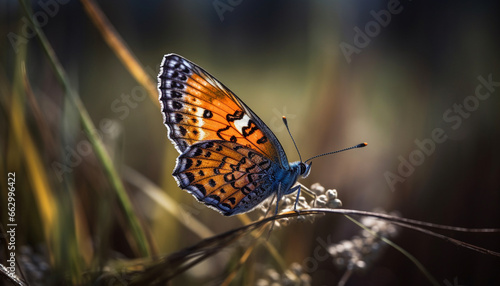 Vibrant butterfly perching on green flower, showcasing natural elegance generated by AI © djvstock