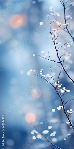 Mystical Winter Wonderland, Abstract Bokeh in Blurred Nature Scene