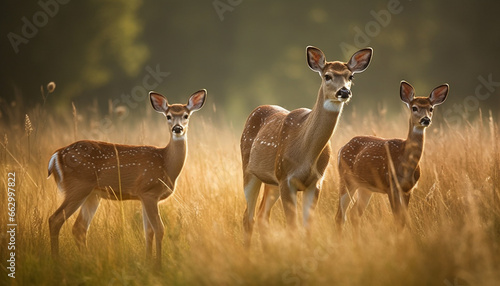 Wild deer herd grazing on meadow in tranquil African savannah generated by AI © Stockgiu