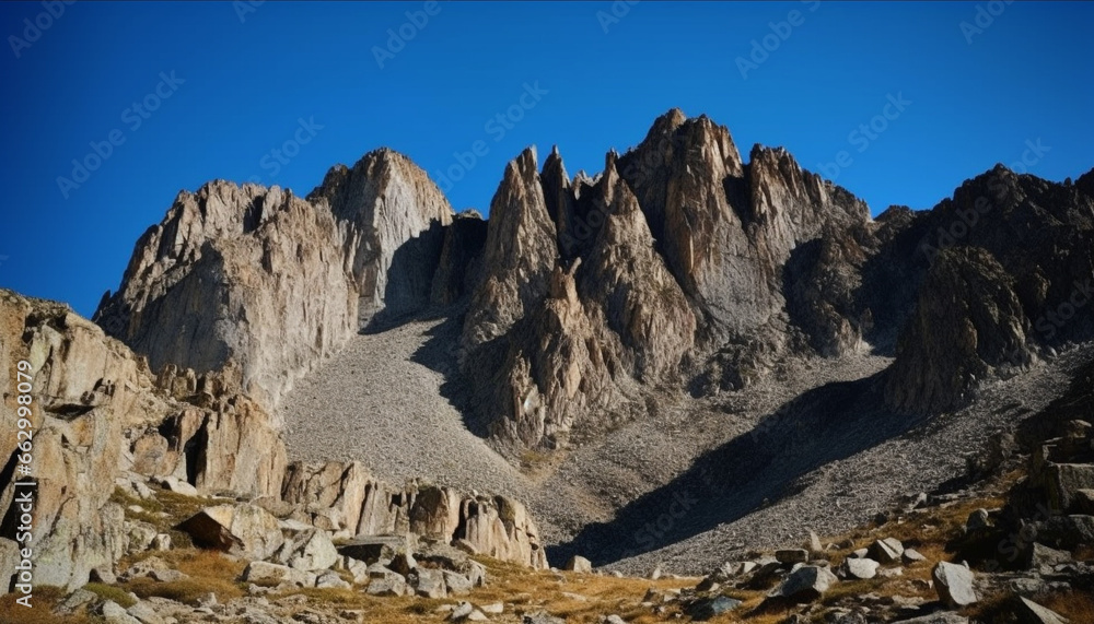 Obraz premium High up in majestic mountain range, explore extreme terrain generated by AI