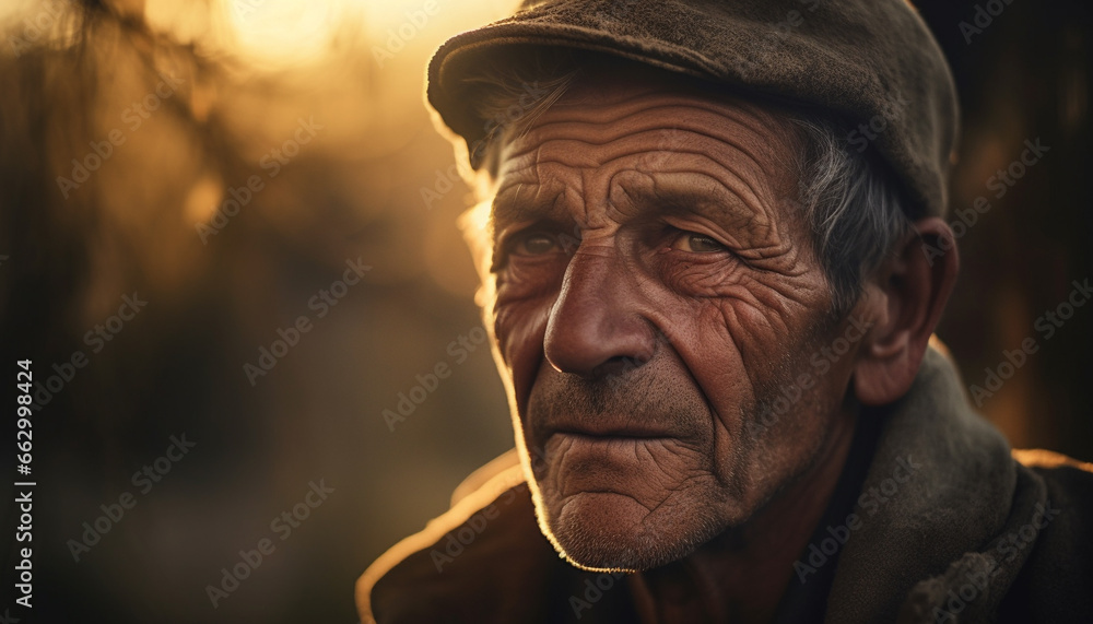 Old man with gray hair looking sad in rural poverty generated by AI Old man with gray hair looking sad in rural poverty generated by AI