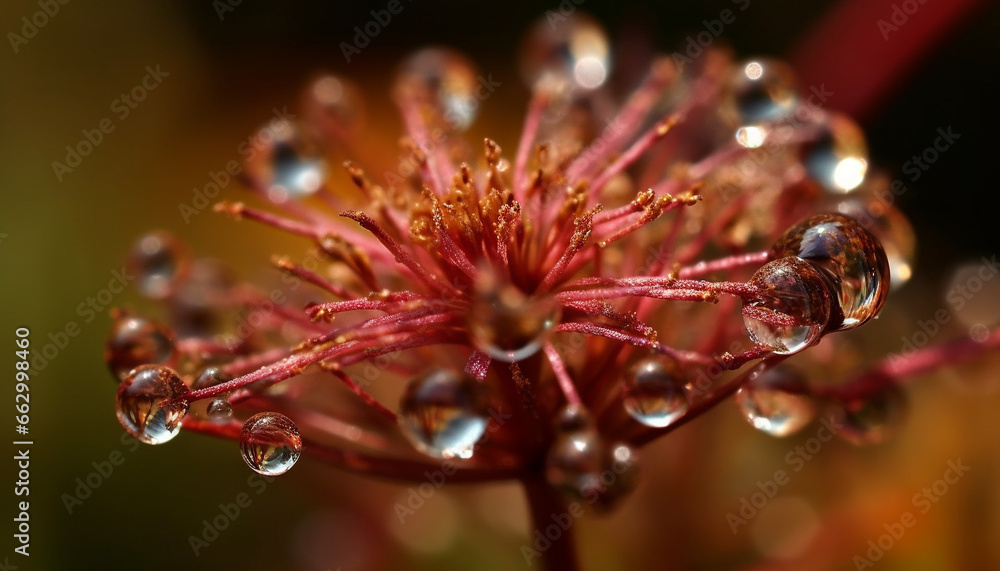 Transparent dew drops on pink petals, nature fragile beauty generated by AI Transparent dew drops on pink petals, nature fragile beauty generated by AI