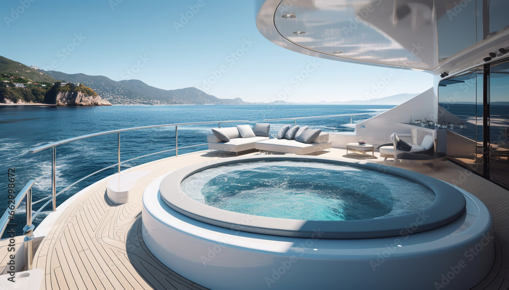 Modern luxury motor yacht sailing idyllic blue seascape outdoors generated by AI