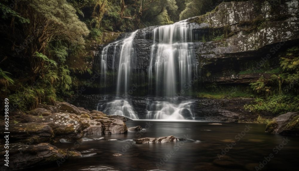 Tranquil scene of flowing water in majestic tropical rainforest generated by AI