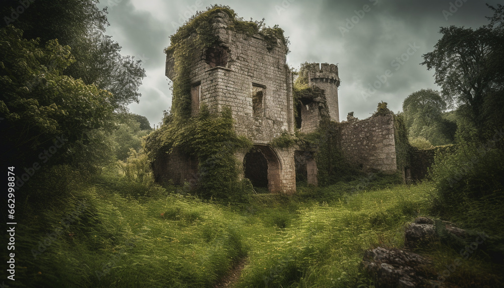 Spooky ancient ruin, abandoned and damaged, a mystery in nature generated by AI Spooky ancient ruin, abandoned and damaged, a mystery in nature generated by AI