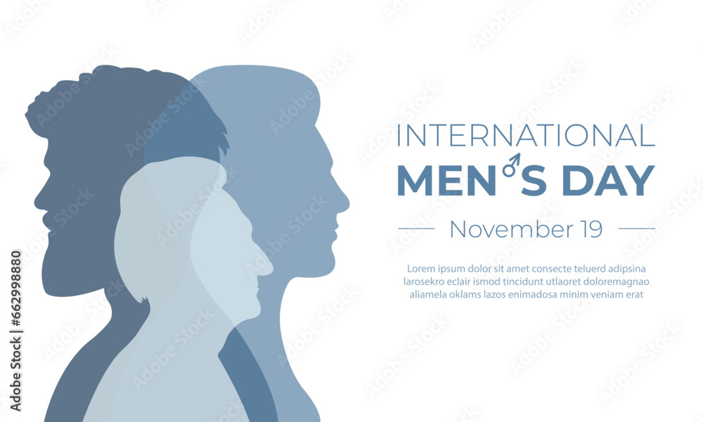 International Men's Day. Horizontal banner with silhouettes of men. Vector illustration.