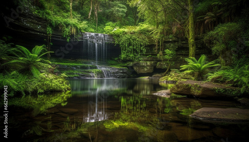 Tranquil scene of flowing water in tropical rainforest paradise generated by AI