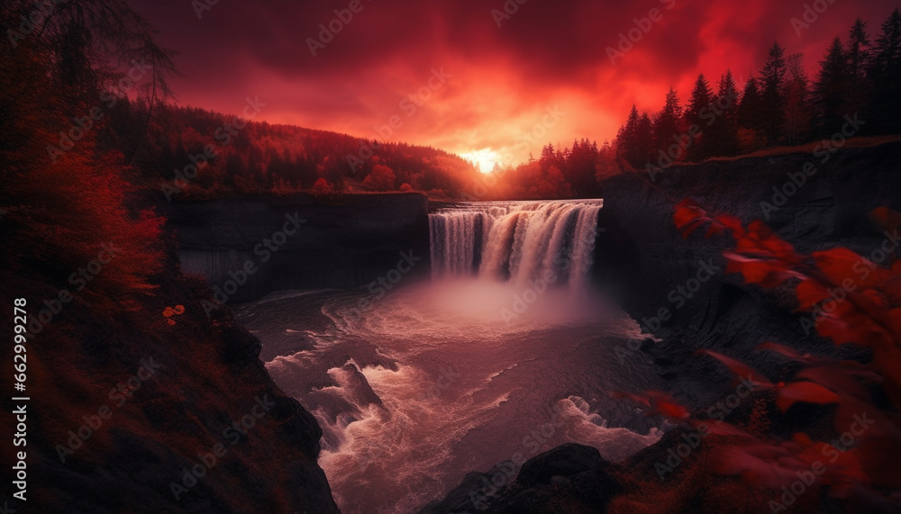 Fototapeta premium Tranquil scene of majestic mountain range in autumn dusk generated by AI