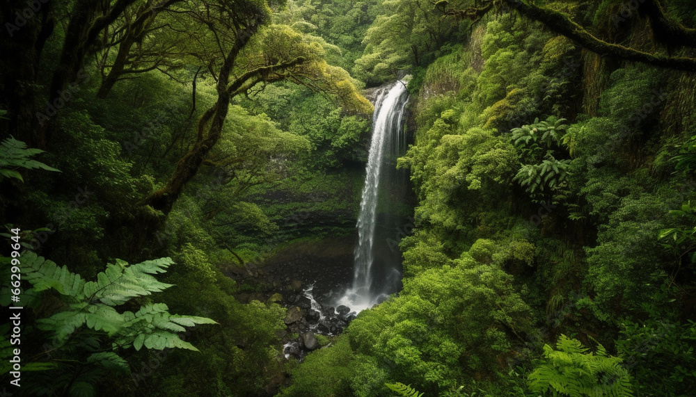 Tranquil scene of flowing water in a tropical rainforest generated by AI