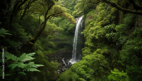 Tranquil scene of flowing water in a tropical rainforest generated by AI