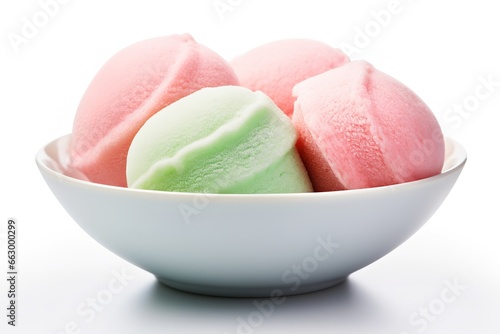 Mochi ice cream in a bowl isolated on white 