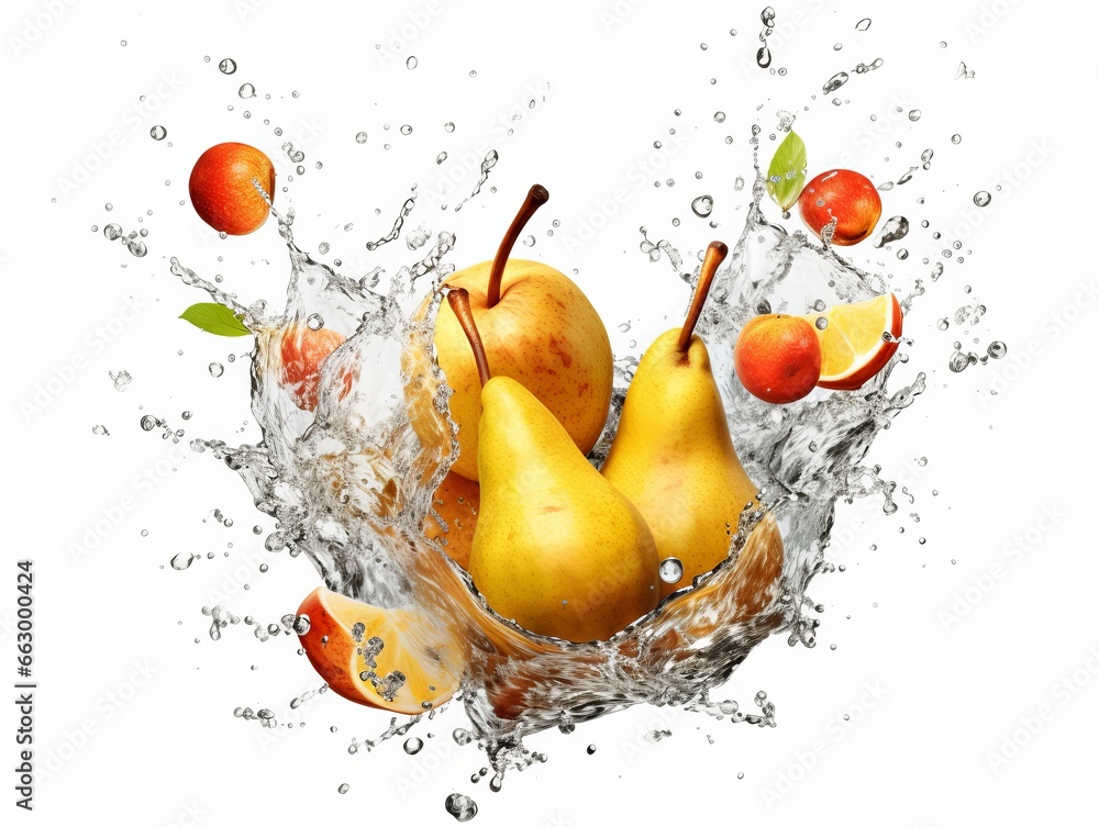 Mixed Fruit with water splash Isolated on a White Background Mixed Fruit with water splash Isolated on a White Background