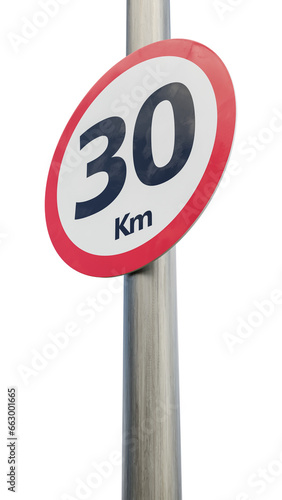 30 km speed limit sign. Thirty kilometer sign 3d render