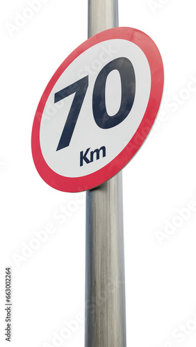 70 km speed limit sign. Seventy kilometer sign 3d render
