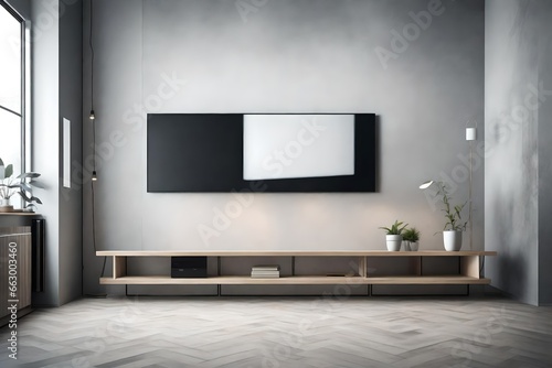 Tv shelf in modern empty room,minimal design.