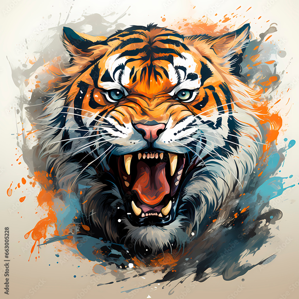 Fototapeta premium colorful tiger print, fierce feline animal