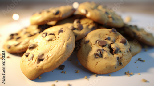 Pile de cookies aux pépites de chocolat. Patisserie, biscuit, gâteau. Délicieux, bon, chocolat. Pour conception et création graphique.  © FlyStun