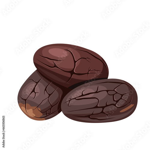 Vector illustration, roasted cocoa nibs, isolated white background.