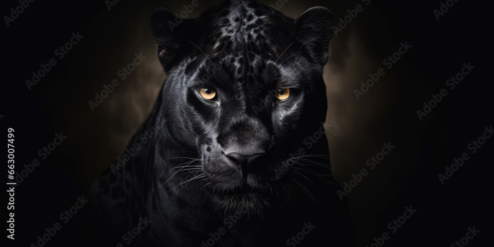 A captivating Panther portrait on a black background, Copy Space. A captivating Panther portrait on a black background, Copy Space.