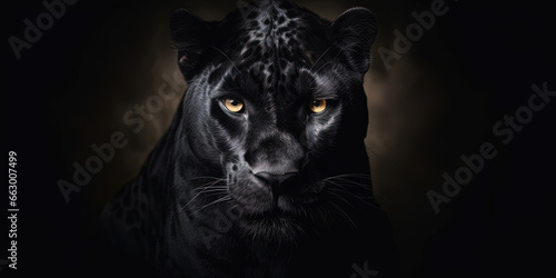 A captivating Panther portrait on a black background, Copy Space. © ImageHeaven