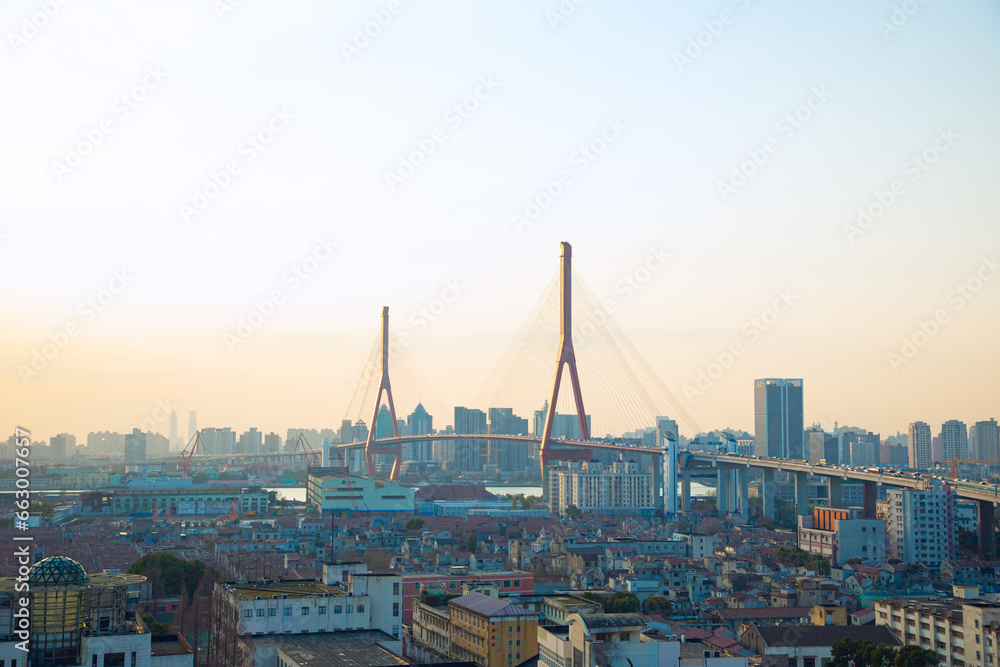 Obraz premium Yangpu District, Shanghai - Sunrise at Yangpu Bridge