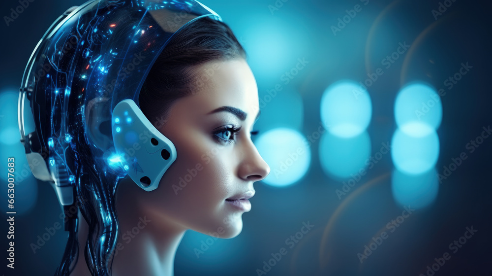 In this image, a futuristic AI android robot and a female cyborg coexist, embodying advanced technology and the AI chatbot ChatGPT concept. In this image, a futuristic AI android robot and a female cyborg coexist, embodying advanced technology and the AI chatbot ChatGPT concept.