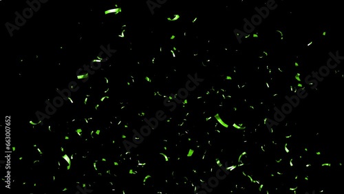 Green Confetti Falling on Alpha Background, Luma Matte Channel. photo