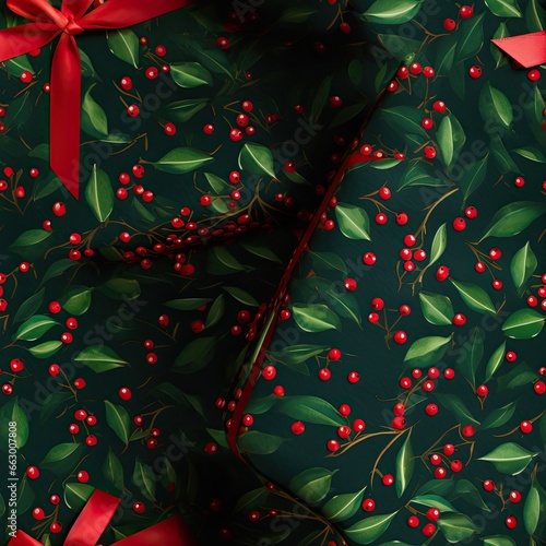 Holly Christmas Seamless Wrapping Paper