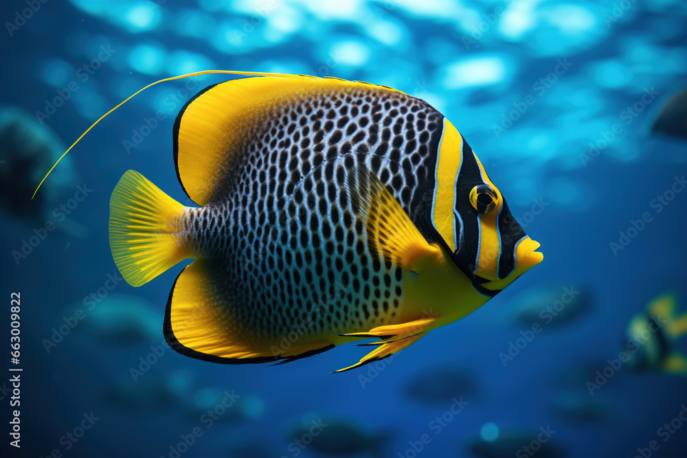 Wrought Iron Butterflyfish swimming in the open ocean Wrought Iron Butterflyfish swimming in the open ocean
