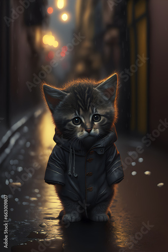 Cute cat in a dark alley, Generative AI illustrations