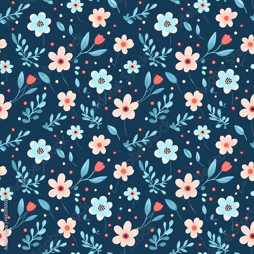 Blue floral seamless pattern. Small floral navy blue seamless pattern.