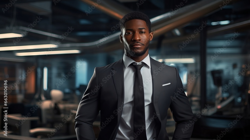 A confident business man in an office setting. Generative AI. A confident business man in an office setting. Generative AI.