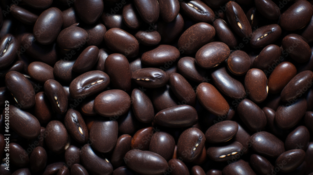 A detailed close-up of a heap of black or dark brown beans.Generative AI A detailed close-up of a heap of black or dark brown beans.Generative AI